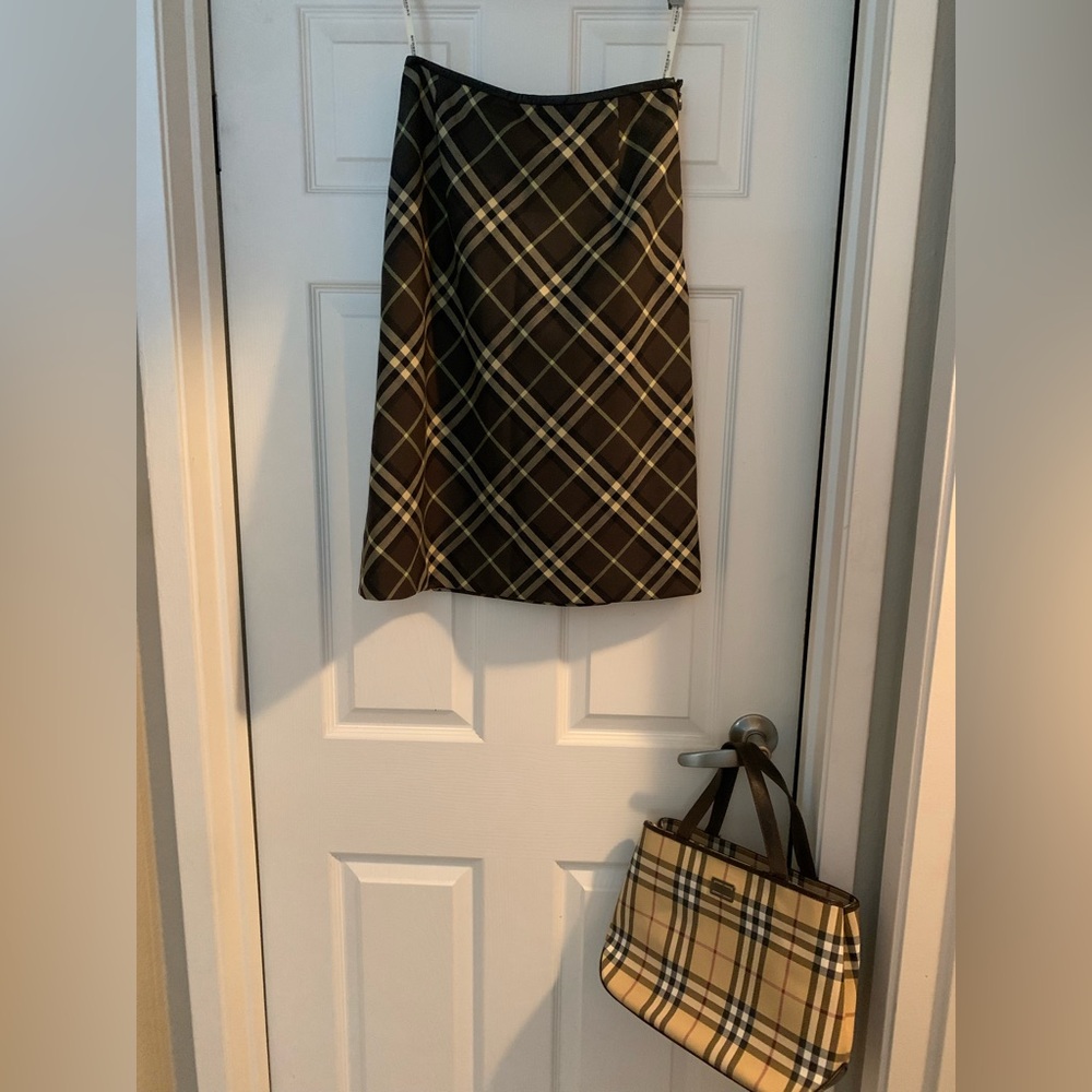 Burberry London Green/Black/Neutral Plaid A-Line Skirt - Picture 3 of 10